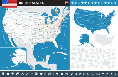 Amerika Birleşik Devletleri (ABD) - Infographic harita - illüstrasyon.