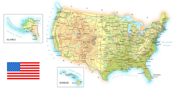 USA - podrobná topografická mapa - ilustrace. — Stockový vektor