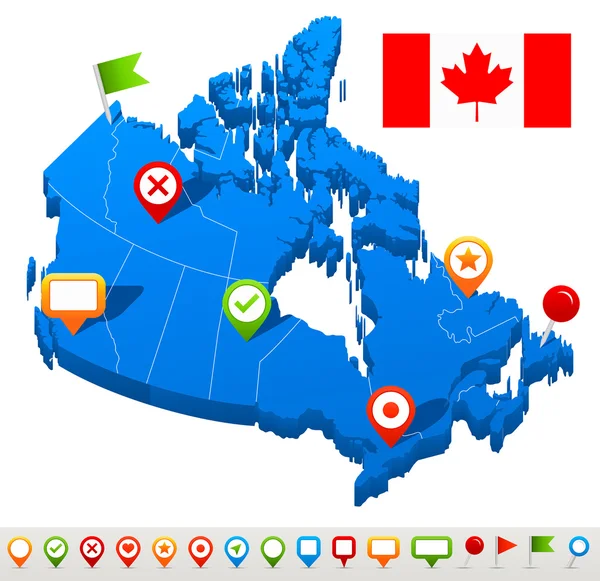 Mapa de Canadá e iconos de navegación - Ilustración . — Archivo Imágenes Vectoriales