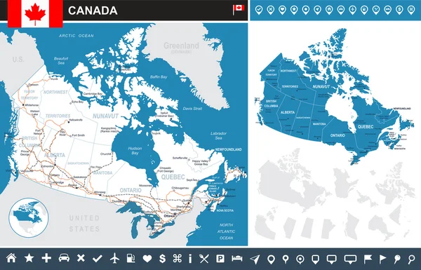 Mapa infográfico do Canadá - ilustração . —  Vetores de Stock