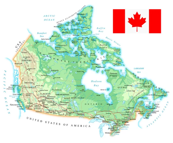 Canada - carte topographique détaillée - illustration . — Image vectorielle