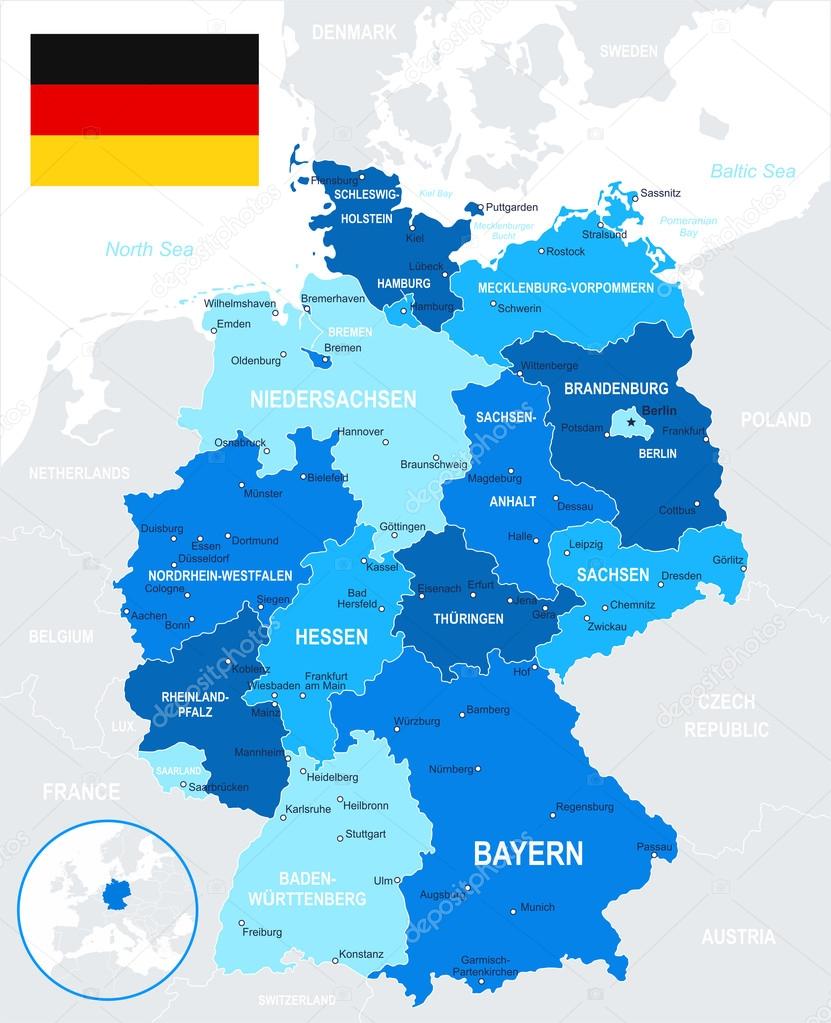 Germany - map and flag - illustration.