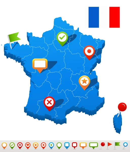 Francia mapa e iconos de navegación - Ilustración . — Vector de stock