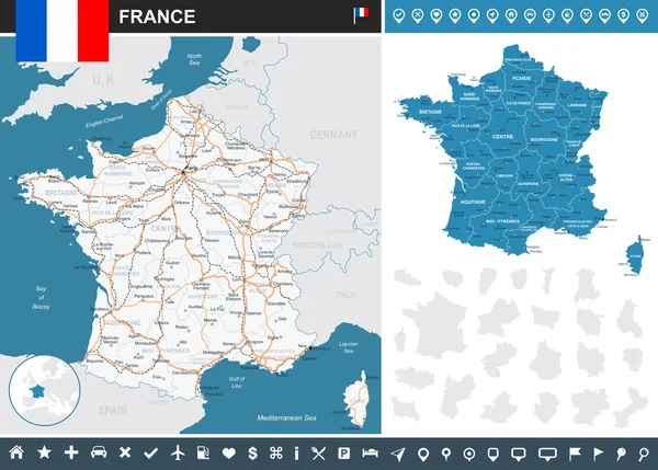 Francia mapa infográfico - ilustración . — Vector de stock