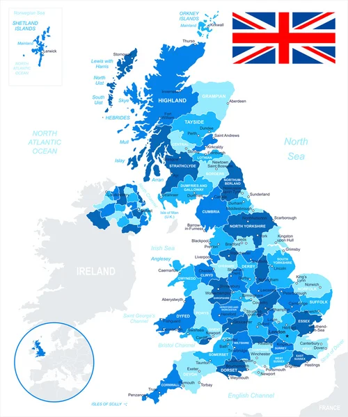 Reino Unido - mapa y bandera - ilustración . — Vector de stock