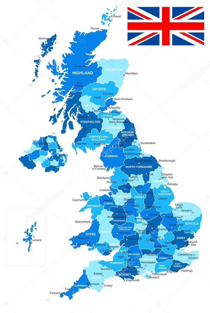 United Kingdom map and flag - illustration.