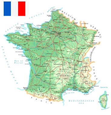 France - detailed topographic map - illustration. clipart