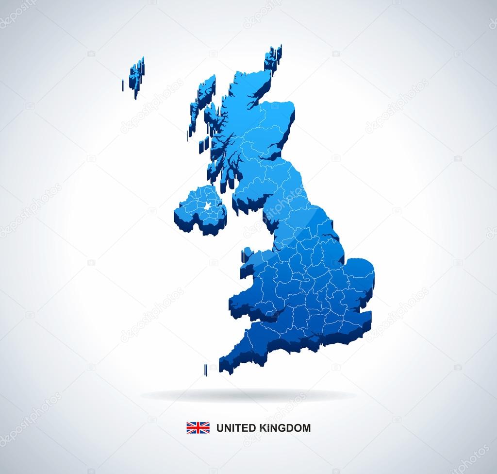 United Kingdom map - three-dimensional vector illustration.