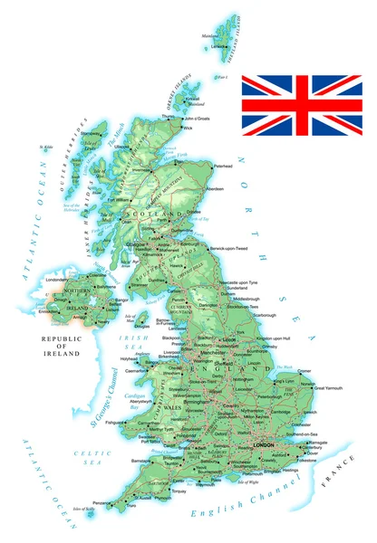 Wielka Brytania - Szczegółowa mapa topograficzna - ilustracja. — Wektor stockowy