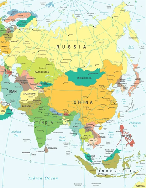 Azja - mapa - ilustracja. — Wektor stockowy