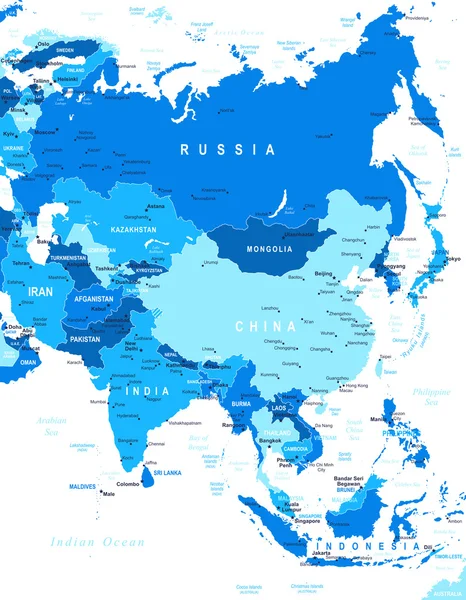 Asia - mapa - ilustración . — Archivo Imágenes Vectoriales