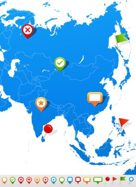 Asia map and navigation icons - Illustration. clipart
