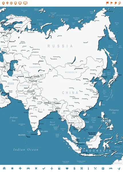 Asien - kart- och navigationslösningar etiketter - illustration. — Stock vektor