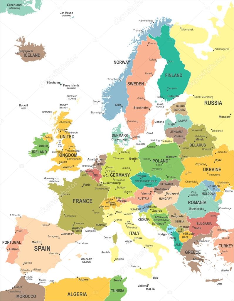 Europa - karta - illustration. — Stock Vektor © dikobrazik #79356584