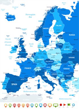 Europe - harita ve navigasyon simgeler - illüstrasyon.