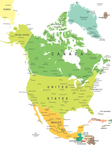 America del Nord - mappa - illustrazione . — Vettoriale Stock