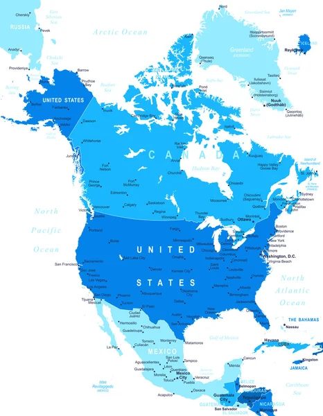 北アメリカ - 地図 - イラスト. — ストックベクタ