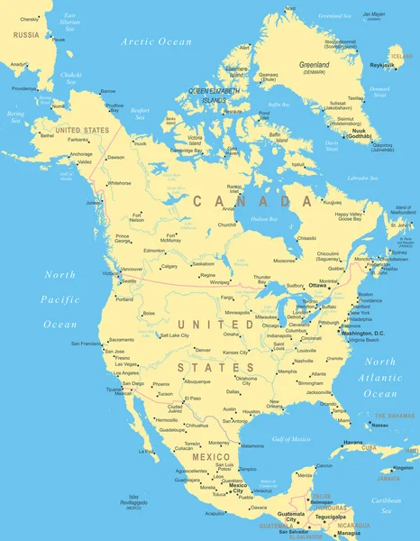 Severní Amerika - mapa - ilustrace. — Stockový vektor