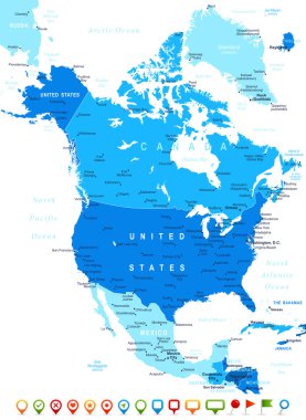 Kuzey Amerika - harita ve navigasyon simgeler - illüstrasyon.
