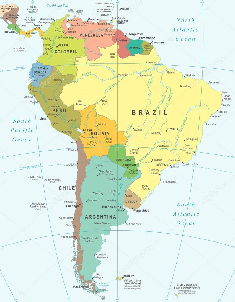 South America - map - illustration.