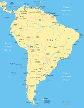 Güney Amerika - harita - illüstrasyon.