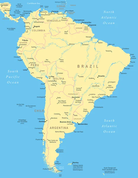 América do Sul - mapa - ilustração . —  Vetores de Stock