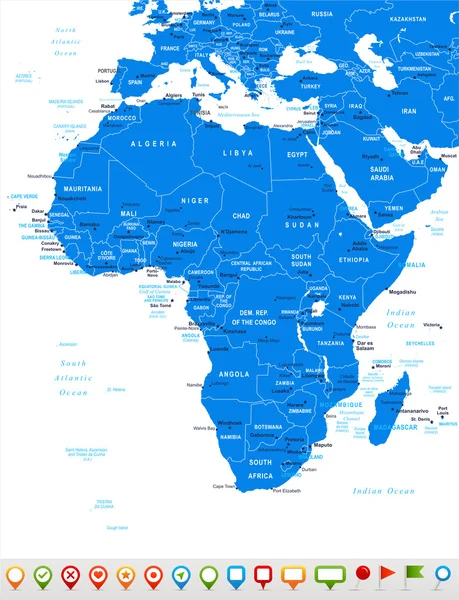 Afryka - ikony map i nawigacji - ilustracja. — Wektor stockowy