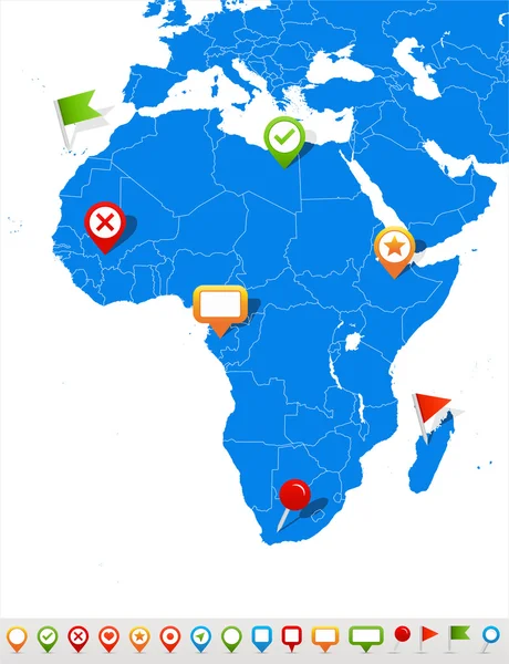 Afrika Karte und Navigationssymbole - Illustration. — Stockvektor