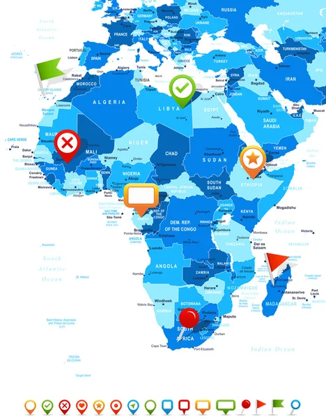 Afrika - Karte und Navigationssymbole - Illustration. — Stockvektor
