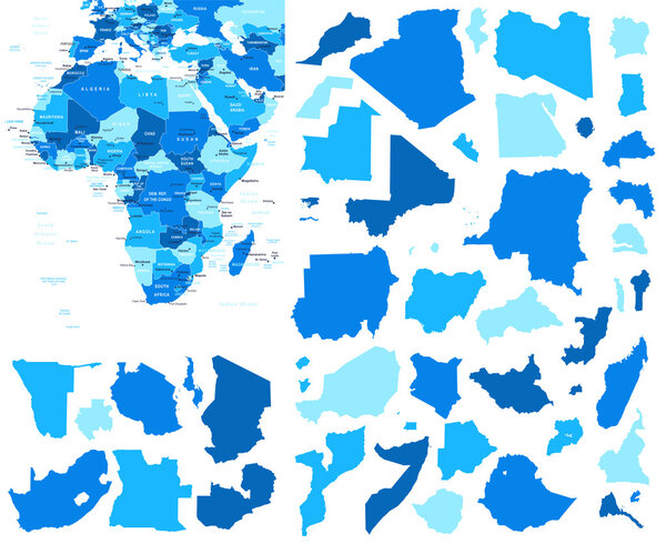 Africa map and country contours - Illustration.