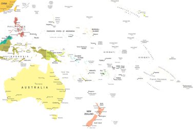 Avustralya ve Oceania - harita - illüstrasyon.