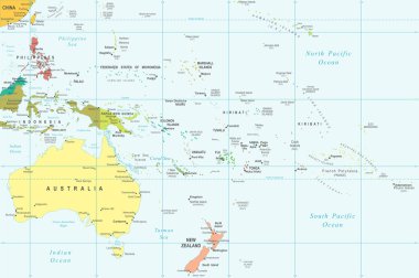 Avustralya ve Oceania - harita - illüstrasyon.