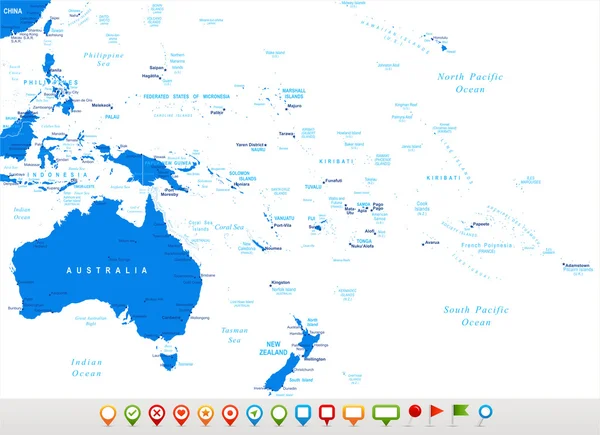 Australia y Oceanía - mapas e iconos de navegación - ilustración . — Vector de stock