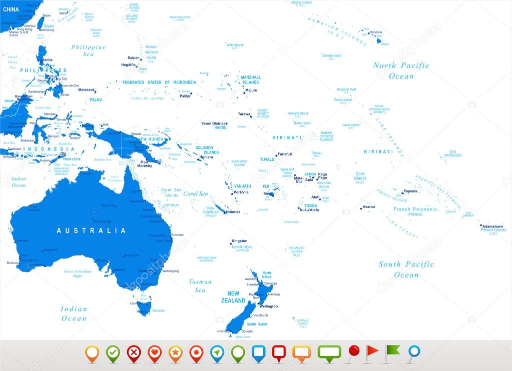 Australia and Oceania - map and navigation icons - illustration.