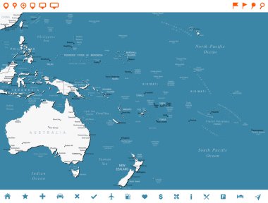 Avustralya ve Okyanusya - harita ve navigasyon Etiketler - illüstrasyon.