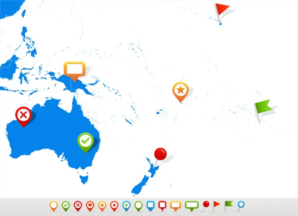 Australia y Oceanía mapa e iconos de navegación - Ilustración . — Vector de stock