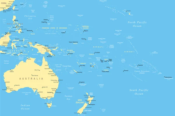 Avustralya ve Oceania - harita - illüstrasyon. — Stok Vektör