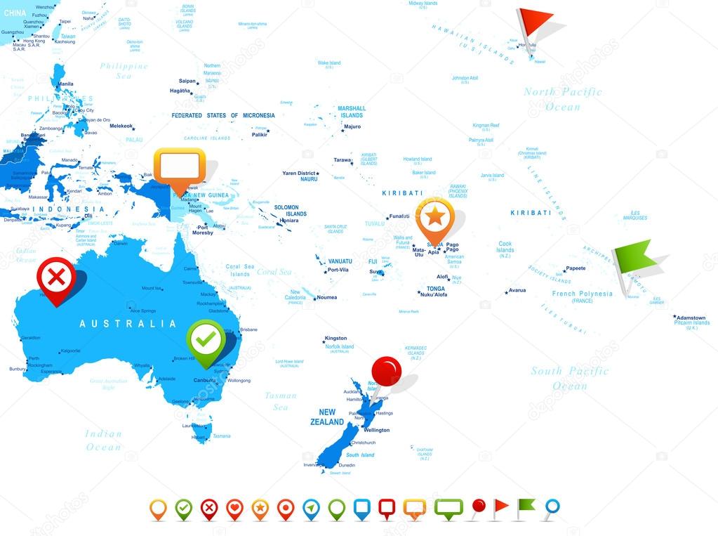 Australia and Oceania - map and navigation icons - illustration.