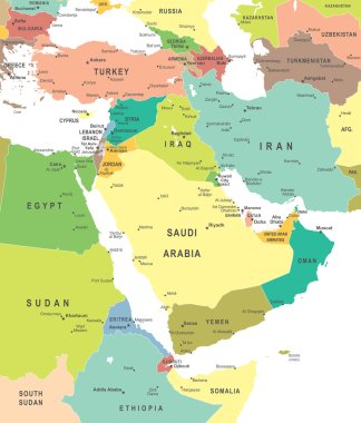 Middle East and Asia - map - illustration. clipart
