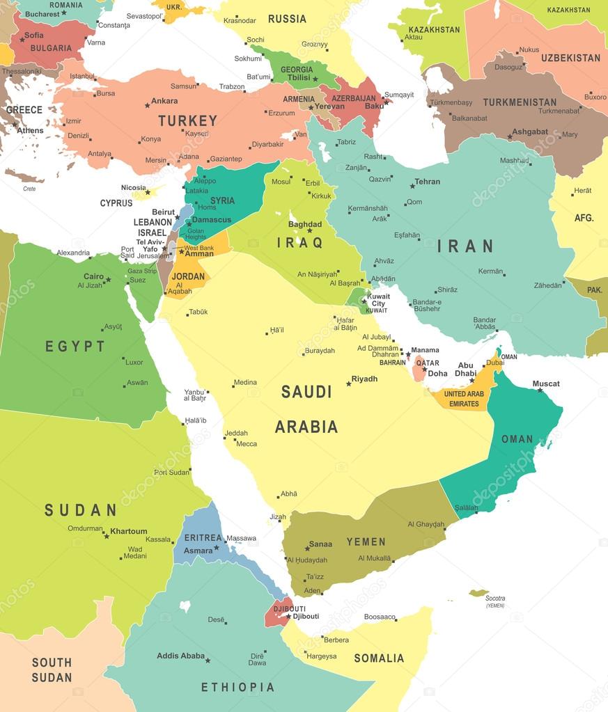 Middle East and Asia - map - illustration.