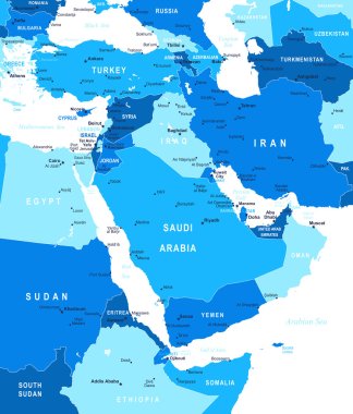 Middle East and Asia - map - illustration. clipart