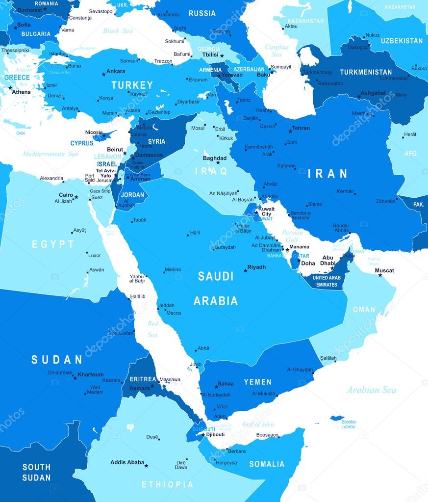 Middle East and Asia - map - illustration.