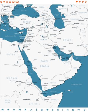 Orta Doğu - harita ve navigasyon Etiketler - illüstrasyon.