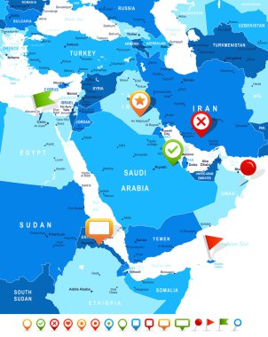 Middle East and Asia - map and navigation icons - illustration. clipart