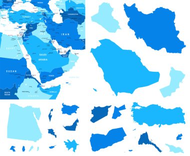 Orta Doğu harita ve ülke kontür - illüstrasyon.