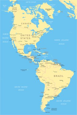 Kuzey ve Güney Amerika - harita - illüstrasyon.
