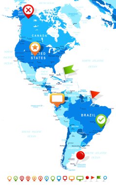 North and South America - map and navigation icons - illustration. clipart
