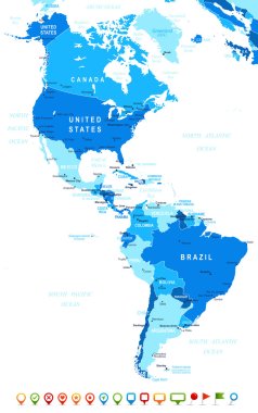 Kuzey ve Güney Amerika - harita ve navigasyon simgeler - illüstrasyon.