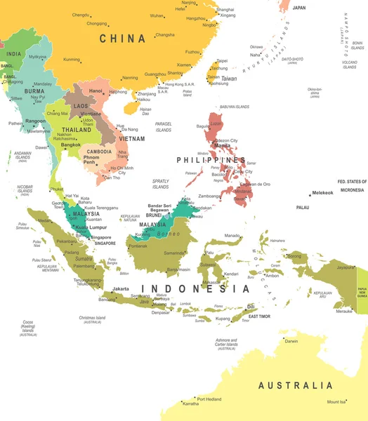 Asia Tenggara - peta - ilustrasi . - Stok Vektor