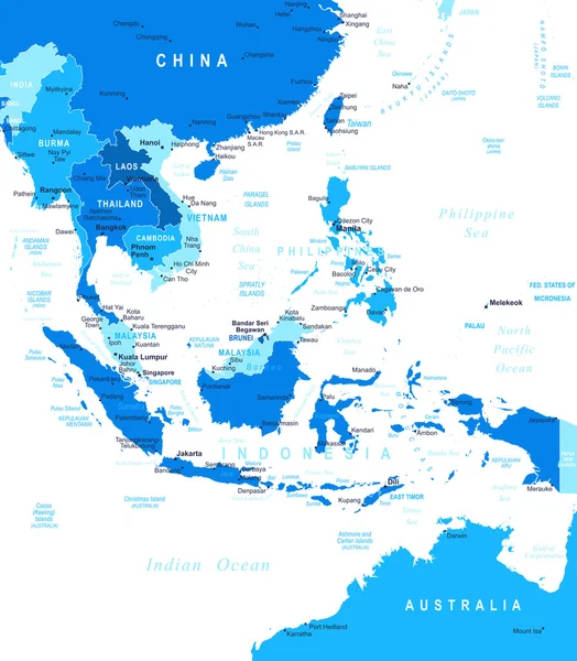 Sudeste Asiático - mapa - ilustración . — Vector de stock